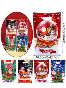 10/20/50pcs Christmas Gift Bags,Cartoon Santa Claus Pattern Plastic Tote Bags With Handle,4 Styles Party Favor Bags For Xmas Party,Classroom Decor - Multicolor - View 5
