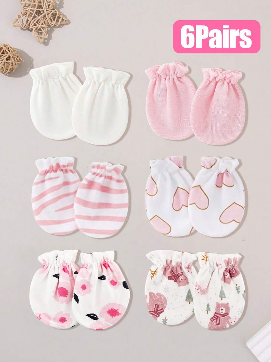 6 Pasang Sarung Tangan Bayi 0-3 Bulan Aneka Warna dan Gaya Anti Gores untuk Bayi Baru Lahir - MultiWarna - View 1