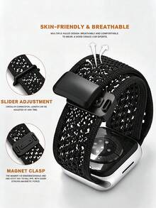 透氣運動環形錶帶，適用於 全系列 SE Ultra 38/40/41/42/44/45/46/49mm，磁吸扣可調節錶帶，適合女性與男性 - 黑色 - 查看 3