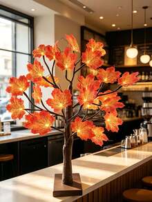 1pc 60CM Red Maple Leaf Tree Light, 24 Warm White LED Lights, 3 AA Battery Box + USB Dual Power Supply, Maple Leaf Atmosphere Tree Lamp, Bedroom Desktop Thanksgiving Autumn Party Homestay Decoration Ornament Light - Yellow - View 7