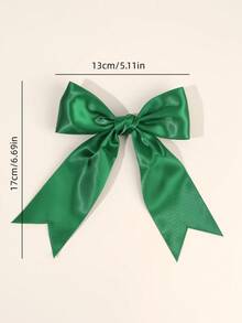 1 pieza Pinza para el cabello con lazo de cola larga de satén verde oscuro, accesorio para el cabello de cinta brillante, adecuado para niñas, fiesta de vacaciones y accesorio de moda diario para el cabello, Día Nacional de Arabia Saudita - Verde - Ver 8