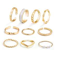 10pcs Metal Drip Oil Pearl Rings Set - Gold - View 4