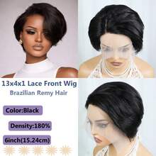 Short Pixie Cut Wig Human Hair T-Part Human Hair Wigs For Women 6INCH 180% Density 13x4x1 Lace Front Wig Human Hair Brazilian Remy Hair Wig For Daily Wear And Party 1B Color - Natural Black - View 7