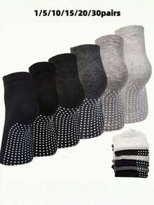 1/5/10/15/20/30 Pairs Random Multi-Color Non-Slip Men's & Women's Short Socks, Solid Color Sports Boat Socks, All-Season Versatile - Multicolor - View 11