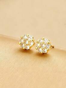 2pcs Full Rhinestone Zirconia Flower Stud Earrings, Fashionable Luxury Niche High-End Earrings, Daily Versatile Unisex Ear Jewelry - Flower Earrings - View 3