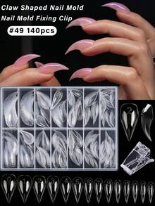 Clear Curved Claw Poly Gel Nail Dual Forms Kit, 14 Sizes Reusable Stiletto Claw Nail Extension Molds, Perfect For Gothic Claw, Sharp Stiletto Long Nail Extensions, Nail Salon Artists Beginner At-Home DIY Manicure Supplies - Clear - View 1