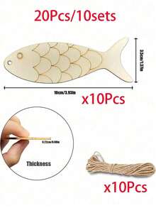 2/20/40pcs Unfinished Wooden Fish Hollow Decor Crafts, DIY Wooden Fish Ornaments, Paintable, With Jute Rope, Craft Supplies, Home Party Decorations, Open Design For Easy Hanging, Suitable For Halloween, Christmas - A - View 12