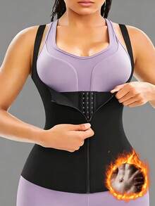 1pc Women's Sports Plastic Waist Belt, Tight Fitting Shapewear, Adjustable Shoulder Straps, Buckle Zipper, Body Hugging Waist Belt - Black - View 1