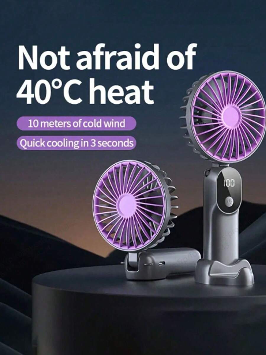 1200mAh Portable Handheld Fan, Mini Fan, Neck Hanging Fan, USB Rechargeable, LED Display, 6 Speed Adjustable, Phone Holder Design, With Lanyard, Personal Cooling Fan. Suitable For Office, School, Dorm, Beach, Vacation, Travel, Gift, Holiday Essential For Men And Women - Multicolor - View 1