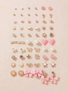NAIZHU 30 对彩色可爱粉色蝴蝶和心形耳钉套装，甜美风格耳环首饰，适合女孩 - 彩色 - 查看 6