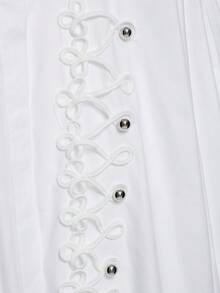 Women's White Polyester Long Sleeve Stand Collar Shirt, Decorated With Rivet Double Buttons, Regular Length, Medium Stretch Casual Top - White - View 3