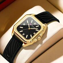 CURREN Women's Elegant Minimalist Quartz Watch, Rectangular Dial, Silicone Strap, Formal Wristwatch - Multicolor - View 13