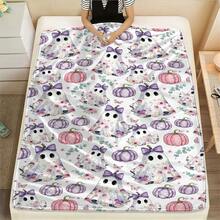 1 pieza Manta con estampado de lazo floral, fantasma y calabaza, simple y cómoda, antibacteriana y engrosada, decoración del hogar, adecuada para sofá, cama, sala de estar, viaje, oficina, manta chal, manta para siesta, manta para aire acondicionado, manta para cama, manta para camping, manta para decoración de pared de fondo, regalo ideal, regalo diario, regalo de cumpleaños - Multicolor - Ver 3