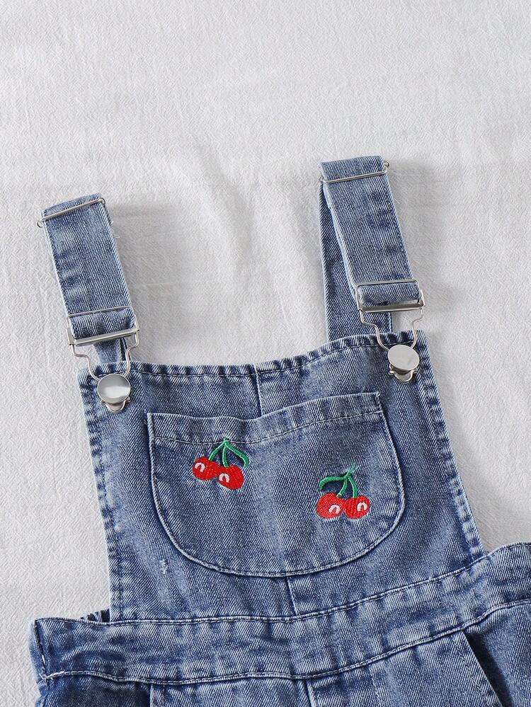 1 buah Jumpsuit Celana Panjang Kasual Lucu Motif Ceri dengan Kantong untuk Musim Panas dan Gugur - Biru - View 3