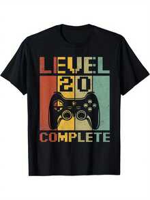 2005 Retro Gaming T-Shirt For Men, Pixelated Controller Design, Level 20, Comfortable Casual Tee. Birthday And Nostalgic Gamer Apparel, Gaming Top - 黑色 - 查看 1
