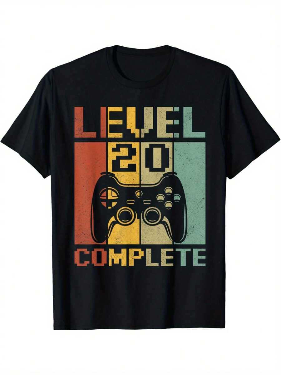 2005 Retro Gaming T-Shirt For Men, Pixelated Controller Design, Level 20, Comfortable Casual Tee. Birthday And Nostalgic Gamer Apparel, Gaming Top - 黑色 - 查看 1