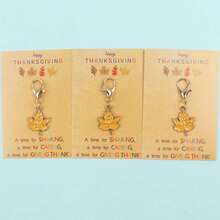 5pcs/10pcs Autumn Golden Maple Leaf Enamel Lobster Clasp Charm With Happy Thanksgiving Kraft Paper Card, Fall Harvest Thank You Pocket Gift - Multicolor - View 6