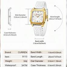 CURREN Women's Elegant Minimalist Quartz Watch, Rectangular Dial, Silicone Strap, Formal Wristwatch - Multicolor - View 12