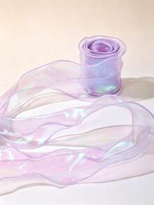 4pcsIridescent Gradient Fishtail Organza Ribbon, Laser Ruffle Wavy Sheer Ribbon For Flower Bouquet Wrapping, Cake Gift Packaging, DIY Bow Hair Accessories, Wedding Party Decor Supplies - Purple - View 8