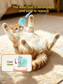 Cute Pet Electric Cat Teaser, Slouchy Cat Toy Wand, Automatic Retractable Fur Ball Launcher Cat Boredom Relief Toy - View 3