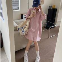New Spring/Autumn Women's Clothing Simple Elegant Loose Versatile Mid-Length Long Sleeve Shirt - Pink - View 5
