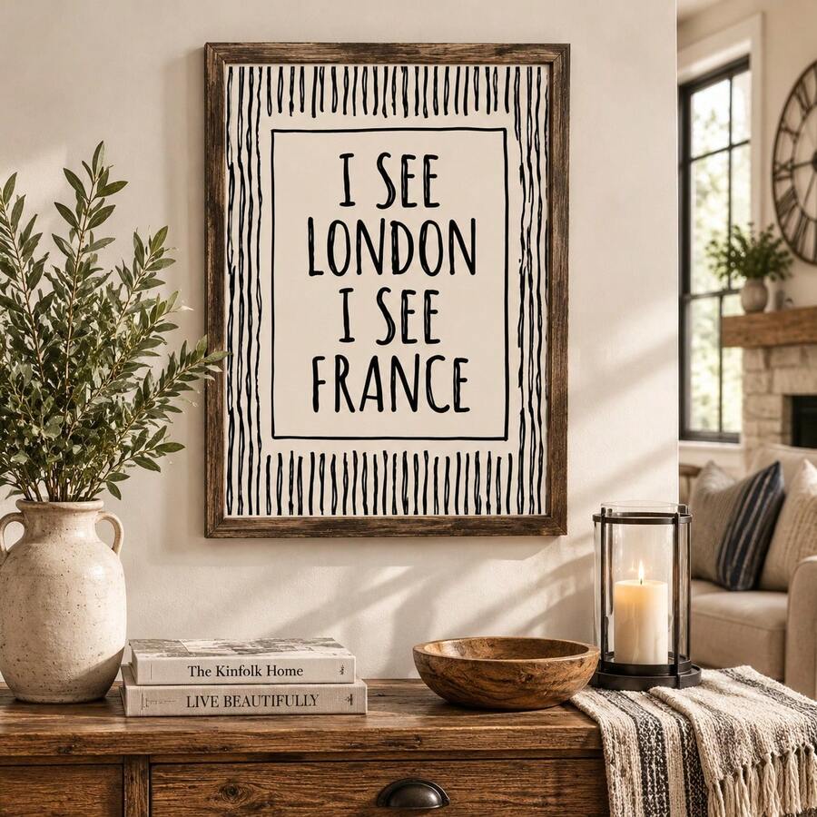 I See London France 黑色幽默浴室語錄裝飾畫,居家裝飾 奇趣風格 極簡藝術 復古條紋 - I See London France - 查看 1