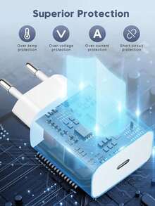 Adaptor Dinding Pengisian Cepat PD 20W Steker EU + Kabel Pengisian Cepat Transfer Data Efisiensi Tinggi 3,3 kaki/100 cm Kompatibel dengan Apple Phone 17 Pro Max/17 Pro/17/Air/16/15/ S26/S25/S24/S23/S22/S21/S20 Ultra Plus/ Series - Steker Tipe C UE (220-240V) - View 2