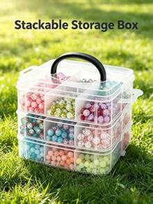 1/3/4/5pcs Portable Compartment Jewelry Storage Box, Multi‑Grid Hand‑Held Travel Organizer, Dust‑Proof Stackable Clear Plastic Container For Earrings Rings Beads Building Blocks Small Sundries, Home & Travel Use - Clear - View 2