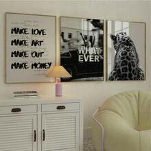3pcs Frameless Black & White Fashion Print Poster, 40*60cm Leopard Roar Starry Sky Art Vintage Wall Decor, Suitable For Bedroom, Dorm, Home Office, Classroom - Multitype - View 1
