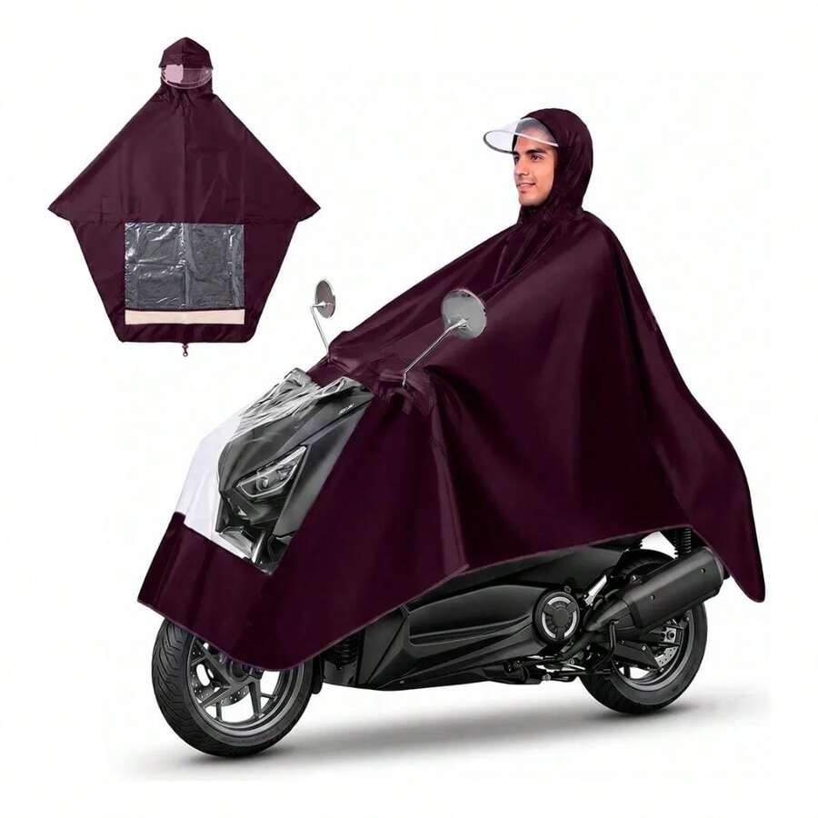 Motorcycle Poncho Rain Suit With Hood And Clear Visor, Full Coverage For Rider And Bike, Reusable, Lightweight, Practical For Rain And Daily Use - Came - View 1