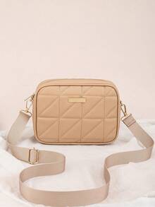 Practical Cute Mini Square Crossbody Bag For Women, Quilted Shoulder Bag, Fashionable Daily Versatile PU Soft Leather Handbag - Khaki - View 5