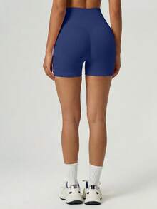UONNOU Women's Seamless Shorts For Summer, V-Shaped Waist, Ruched Design, Shaping Waist & Hip Curves, Suitable For Yoga & Daily Wear Sports - Navy Blue - View 5
