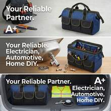 1pc Handheld Tool Bag, 600D Oxford Cloth Wear-Resistant Tool Pouch, Stiff Cardboard Support To Prevent Collapse, Multi-Pocket Partition Storage, Reinforced Stitching For Strong Load-Bearing, Car Maintenance Storage, Suitable For Electricians, Auto Mechanics, Plumbers, Home DIY, Hardware Tool Storage Bag - Black Blue - View 7
