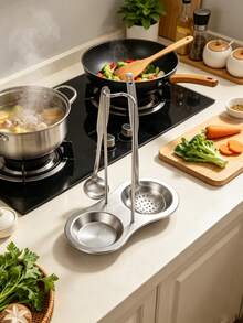2pcs/1pc Stainless Steel Soup Ladle Holder, Kitchen Storage Rack, Hot Pot Ladle Strainer Holder, Home Spoon Rack Commercial Rack Soup Bowl Tray, Suitable For Stove, Elegant Cooking Utensil Rack, Heat-Resistant Tableware Rack, Can Be Placed On Countertop, Dishwasher , Wedding, Housewarming Gift, Kitchen Gadget, Kitchen Essential. - Silver - View 6