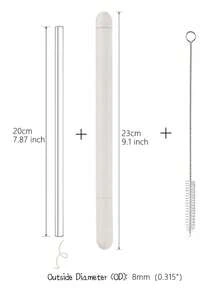 GASUDIN 1pc Reusable Glass Straw Set, Includes Portable Travel Storage Case And Cleaning Brush, Heat-Resistant Borosilicate Glass, 20cm Straight Straw, Suitable For Outdoor, Milkshake, Coffee, Milkshake, Dishwasher - View 4