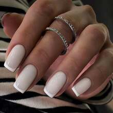 24 Stück French Manicure Nagelaufkleber, cremeweiße French Tip kurze quadratische Nagelaufkleber, weiche Gel Kunstnägel, Soak-Off Acryl Nagelverlängerungen - Verschiedenfarbig - Übersicht 7