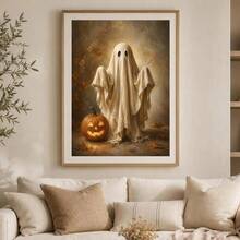 1 pieza Póster de lienzo con marco/sin marco de carro de calabaza fantasma estilo acogedor de otoño campestre, decoración de arte de pared Cottagecore espeluznante de Halloween, pintura de pergamino de bruja de granja de otoño, adecuado para pasillo, apartamento, dormitorio, decoración del hogar moderno - B - Ver 8