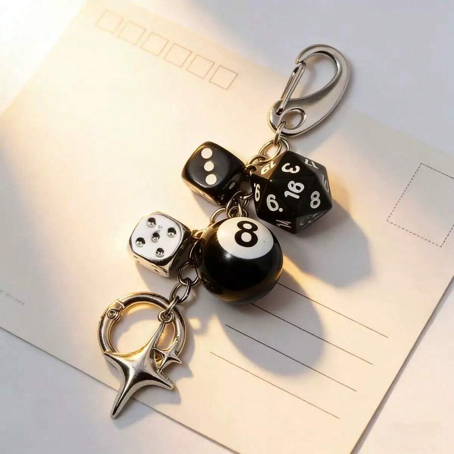 1pc Unisex Fashionable Lucky Dice Keychain, New Multi-Sided Dice Pool Ball Phone Case Bag Car Key Chain Pendant Car Accessories Bag Charm - Multicolor - View 1