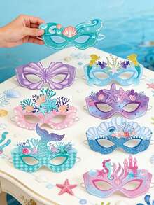 16 Pcs Mermaid Theme Party Decorations Paper Mermaid Glasses Summer Beach Photo Booth Props, 12 Pcs Mermaid Hats And Headbands - View 8