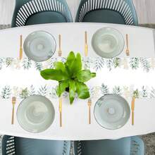APODESS Grünes Blatt-Tischläufer, 1 Stück Längliche Tischdeko mit Blattmuster, Stoff Tischband für Hochzeitstafel, Frühlingsdeko für Gartenparty & Osterfest-Mehrteiliges Party-Geschenkset - Übersicht 4