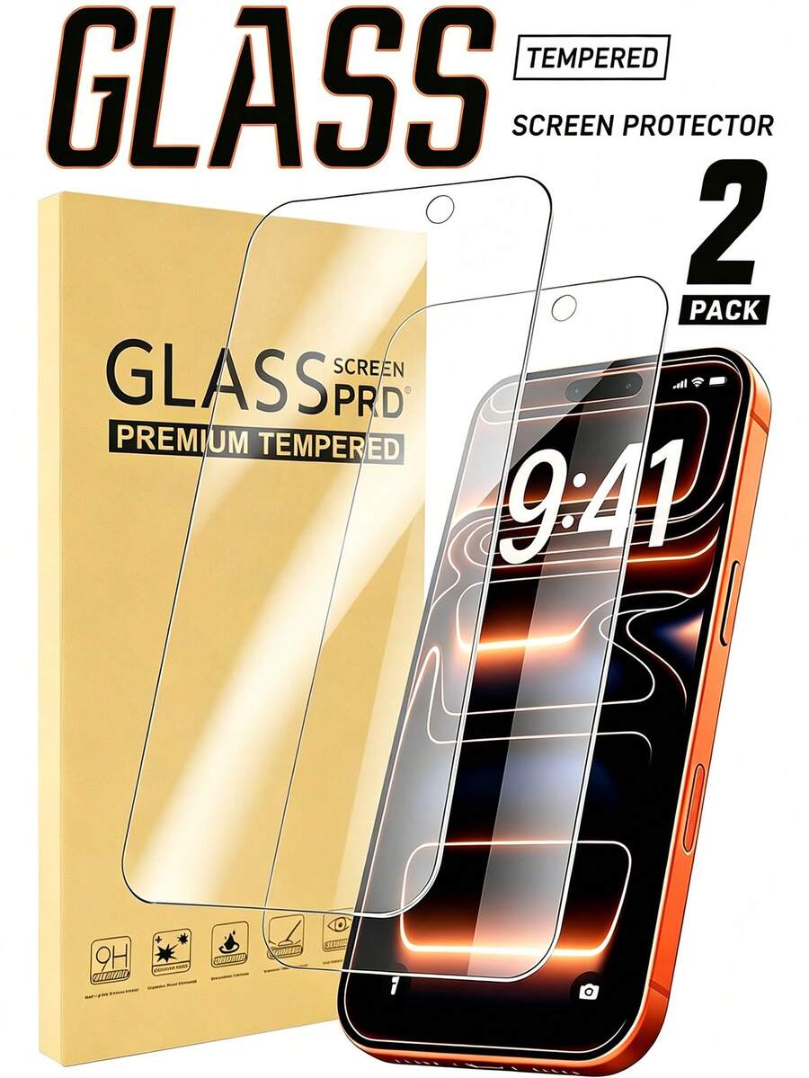 2片裝防指紋觸感順滑鋼化玻璃螢幕保護貼，相容 iPhone 17 Pro Max 17 Pro 17 Air 17 16 Pro Max 16 Pro 16 Plus 16 15 Pro Max 15 14 13 12，實用手機配件 - 無色 - 查看 1