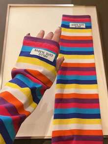 1 Pair Stripe Loose Arm Protection Sunscreen Ice Silk Gloves Driving Protection Ice Sleeves Summer Cool Sleeve, Women's Sun Protection Arm Sleeves Loose Fit For Cycling And Golf - Multicolor - View 12