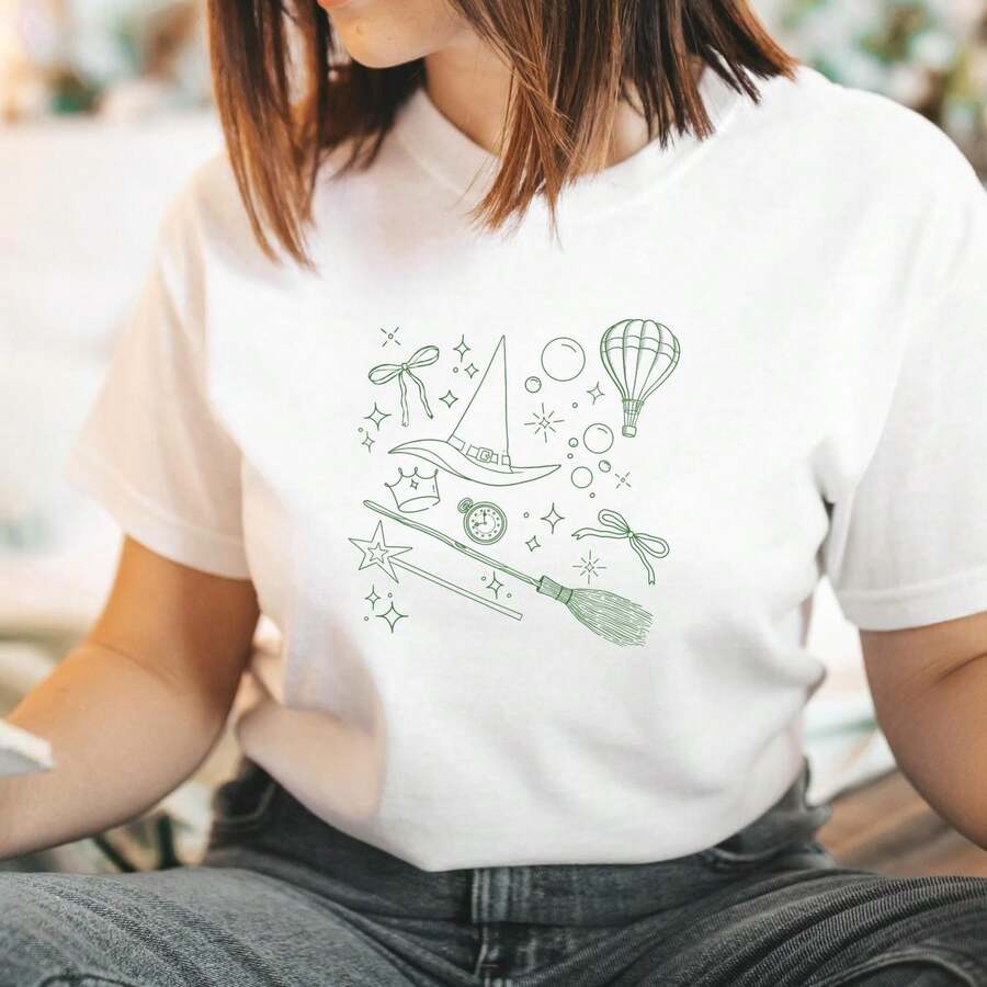 [Universal Tshirt]WICKED Part Two Inspired EElphaba GGlinda For Good BBroadway Theater Musical Film Gelphie Movie Theatre Defying Gravity Unisex T Shi - White - View 1