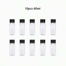 10pcs 60/120/150/250/500ml Plastic Juice Bottles With Black Caps, Reusable Transparent Large Capacity Containers For Juice, Milk, Smoothies, Beverages And Other Drinks - Transparent-black - View 18