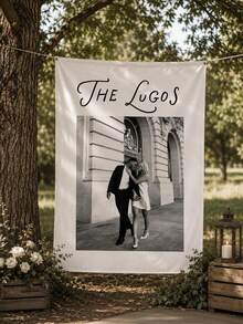Custom Photo Tapestry, Personalized Couple Wedding Backdrop, Customizable Image And Text, Anniversary Wall Hanging Decor, Romantic Love Story Banner, Suitable For Wedding Reception, Engagement Party, Bridal Shower, Home Celebration Decoration - Multicolor - View 6