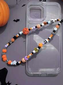 Halloween Seed Bead Phone Chain Skull Pumpkin Ghost Lanyard Beaded String Fashion Bag Camera Charm Accessory - Multicolor - View 4
