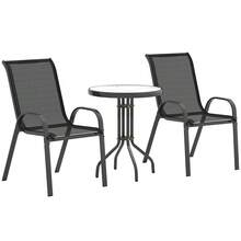 3-Piece Stackable Outdoor Bistro Set – Metal Frame Chairs With High Back Support + Tempered Glass Top Table – Compact Design For Patio, Balcony, Or Small Garden Spaces – Lightweight, Easy To Assemble & Space-Saving Solution - Black - View 1