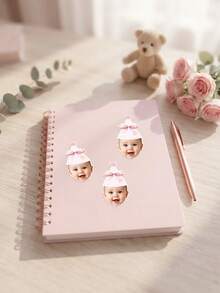 Custom Face Birthday Sticker,Personalized Baby Girl Portrait Pink Bow Party Hat,Baby Shower Decor Supply,1st Birthday Party Favor,Gender Reveal Gift - Multicolor - View 4