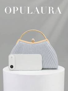OpulAura 歐美女款時尚閃亮水鑽晚宴手拿包，亮片奢華高端鑽飾晚宴包，手提包，靜奢風手拿包，適合舞會、派對、雞尾酒會、生日派對，可搭配晚禮服，適合作為生日禮物、新娘手拿包 - 銀色 - 查看 4