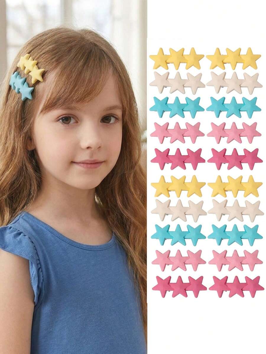 10pcs Dopamine Colorful Star Hair Clips, Cute Children's Side Bangs Clips - Multicolor - View 1